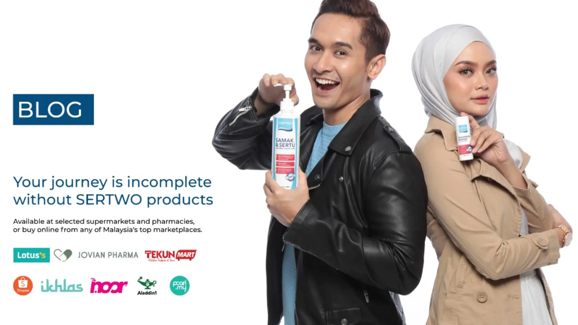 a man and a woman standing shoulder to shoulder while holding sertwo liquid clay products
